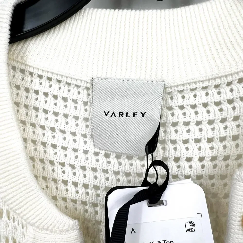 VARLEY Women's Callie Mesh Knit Top Large Beige Egret Short Sleeve NWT - Picture 9 of 13
